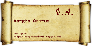 Vargha Ambrus névjegykártya